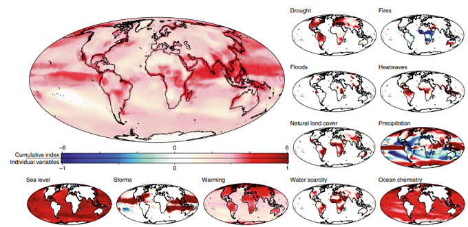 累積的な気候関連災害の世界地図を表した図の画像