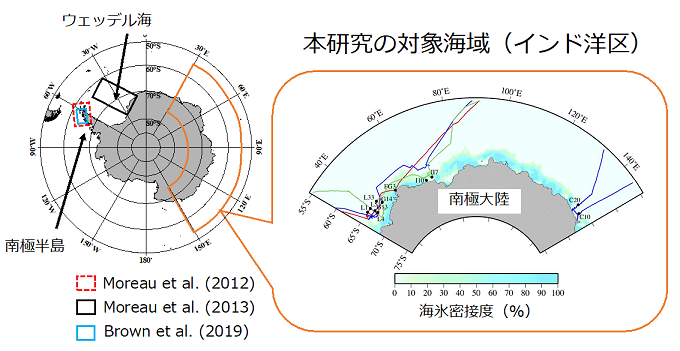 東京海洋大学付属練習船「海鷹丸」の観測航路と停船観測を実施した観測点の図