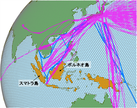 本研究で用いた旅客機および貨物船による観測データの位置の図